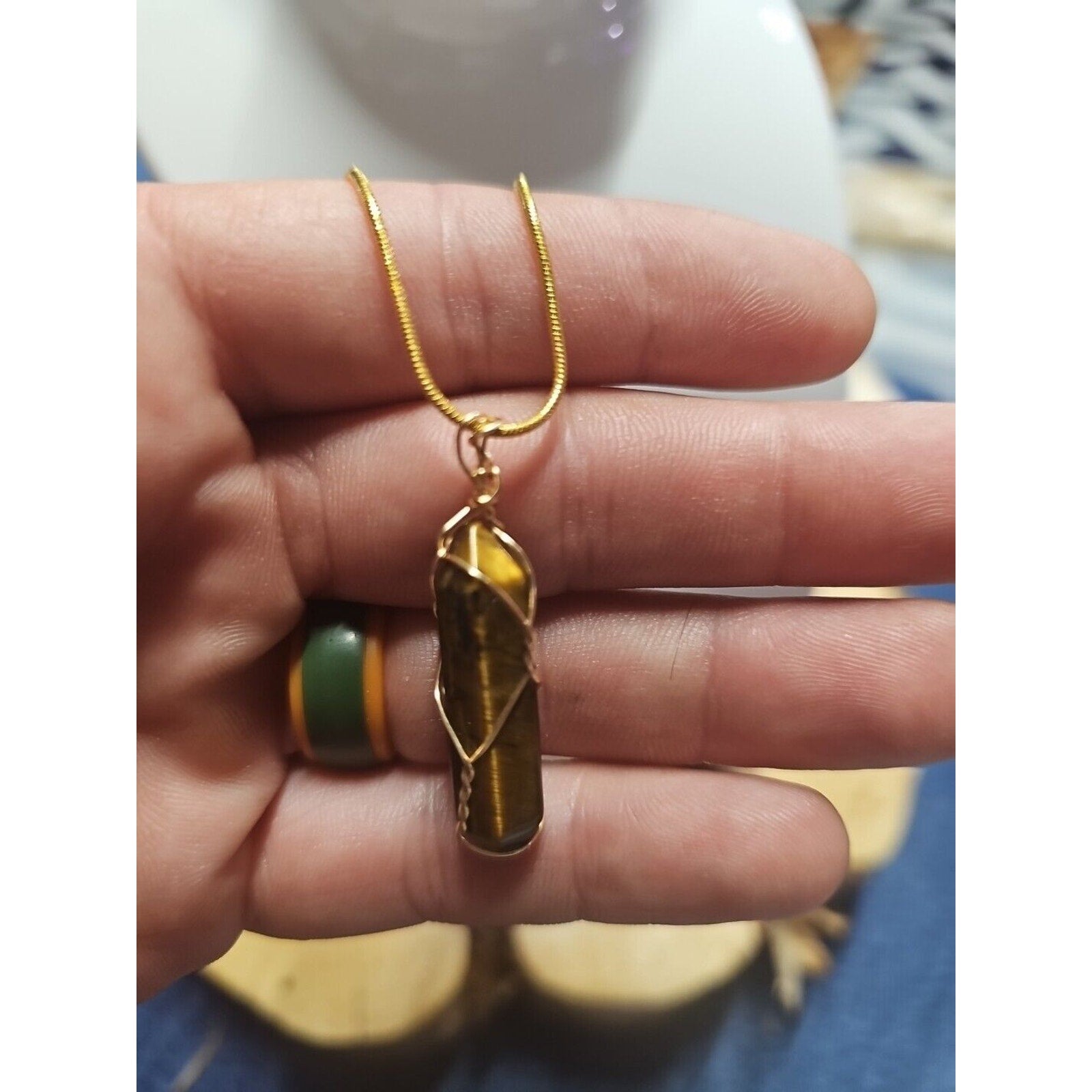 Tiger Eye Neck 18in Gold Plated Chain Handmade by CrystalCloudCompany