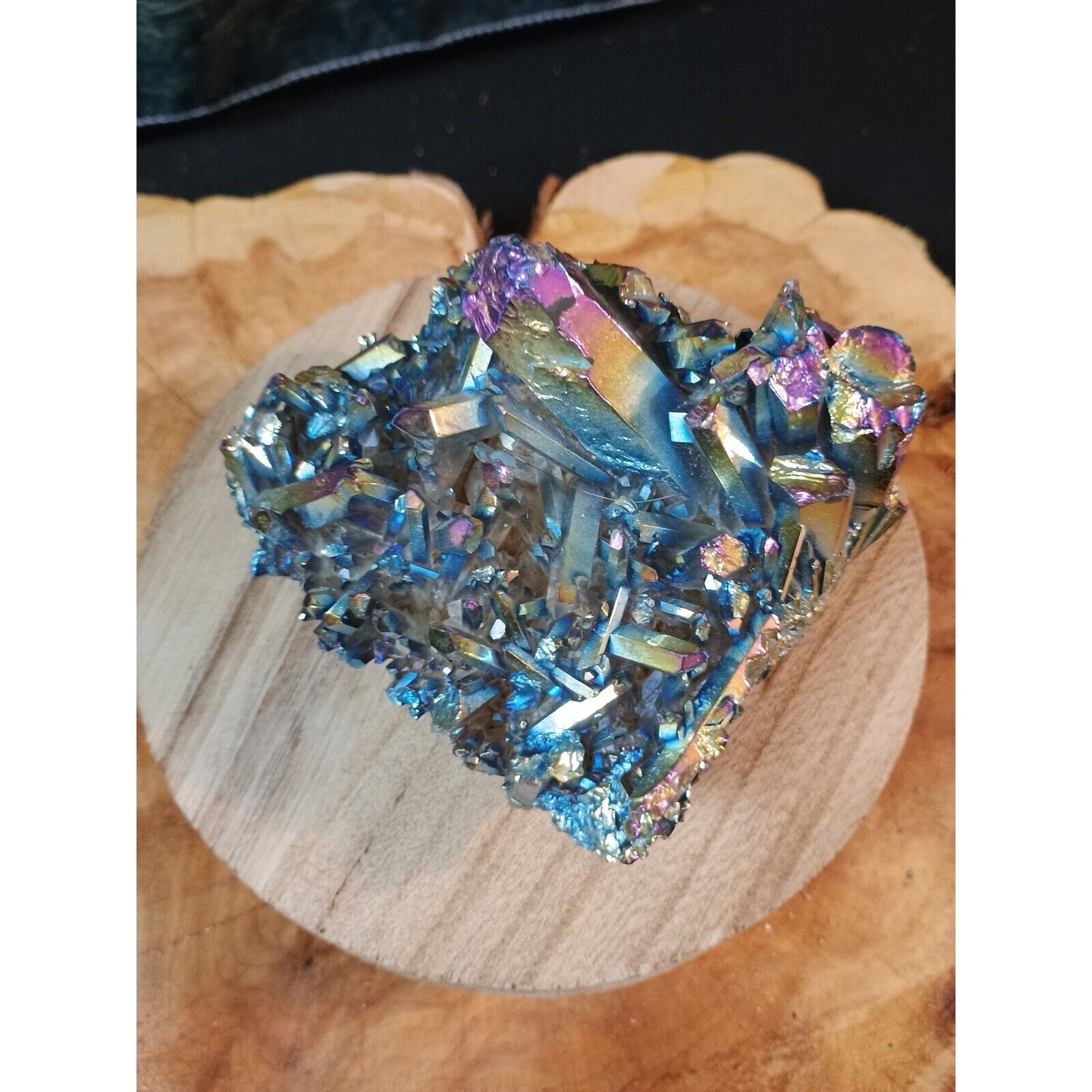 0.68lb Rainbow Aqua Aura Quartz Crystal Cluster Points Titanium Coating by CrystalCloud Company