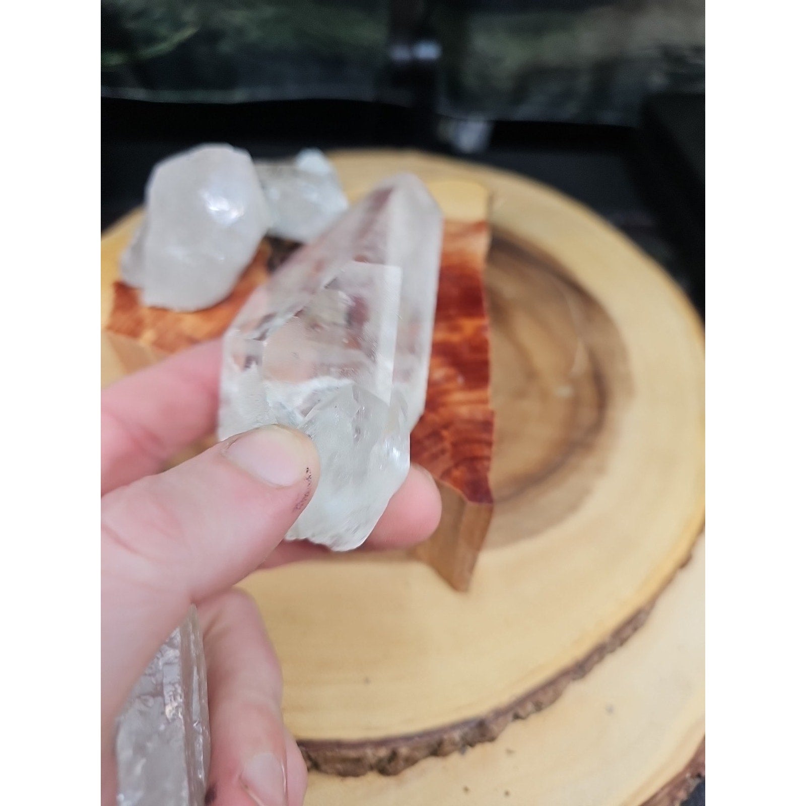 Brazilian Quartz Crystal W/wood Base .77lb Crystals by CrystalCloud Company