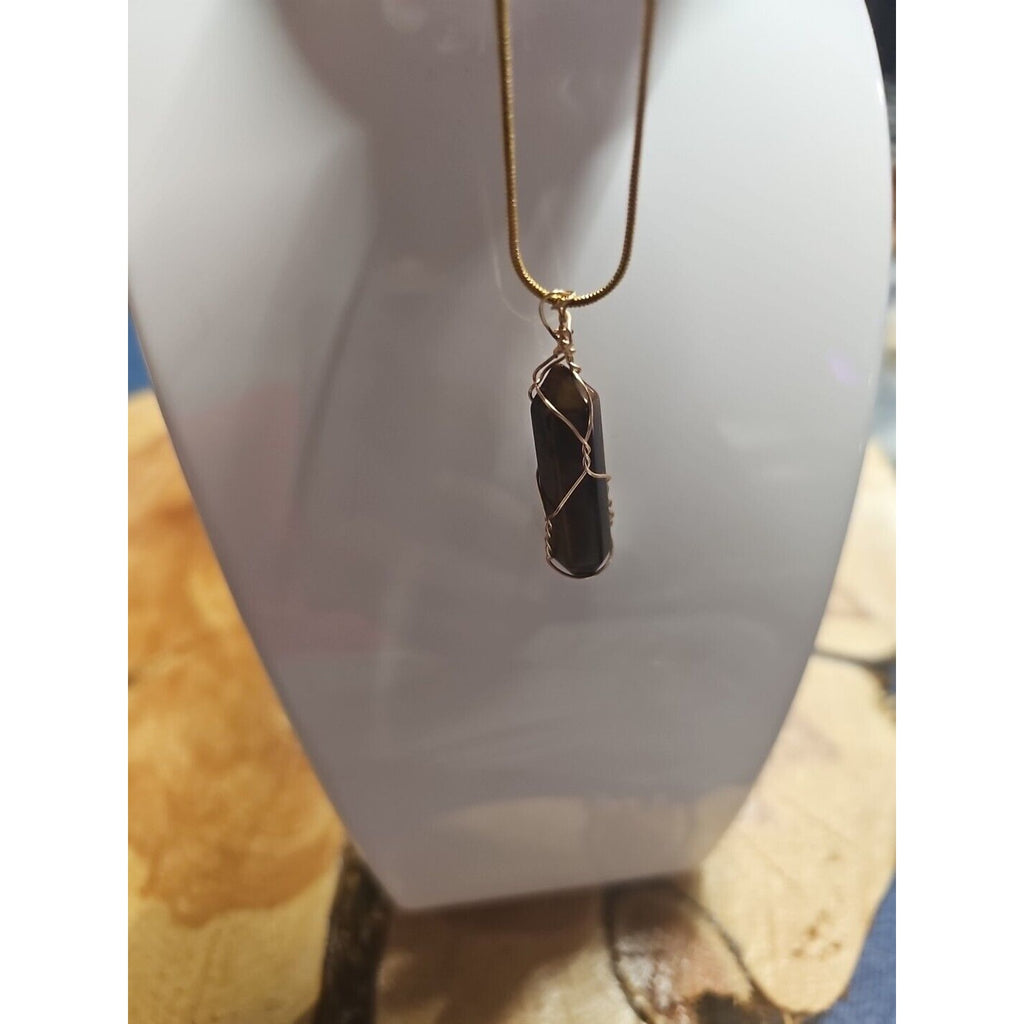 Tiger Eye Neck 18in Gold Plated Chain Handmade by CrystalCloudCompany