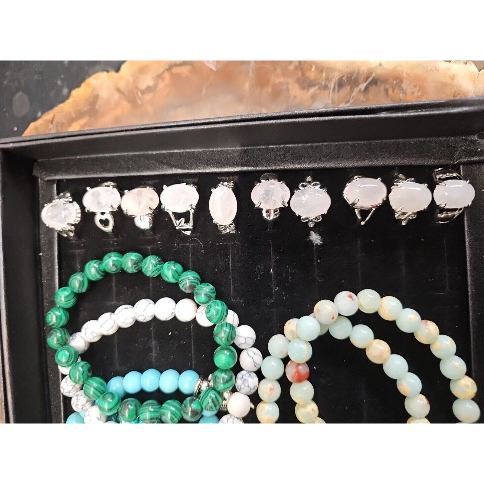 Ring And Bracket Lot 20 Rings Rose Quartz & 10 Natural Stone Bracelets Reseller by CrystalCloud Company