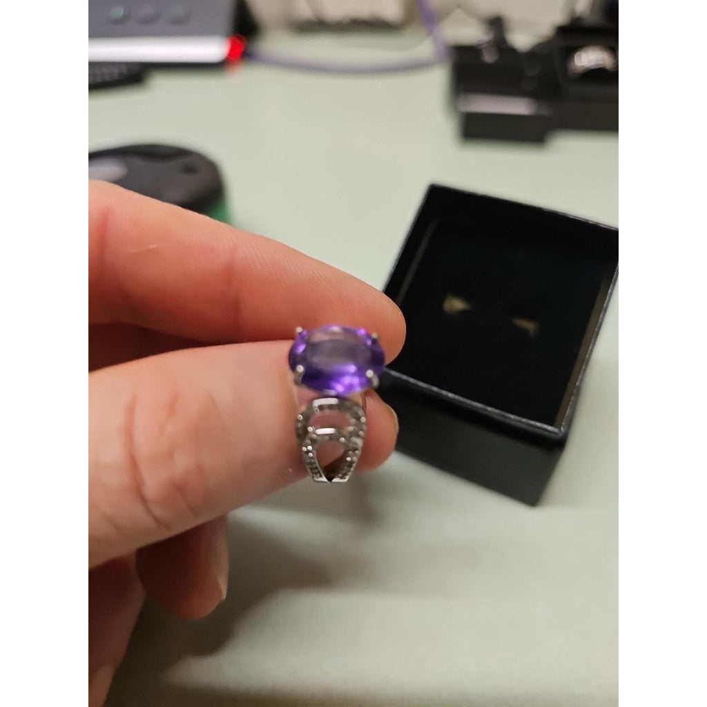Womens 14K White Gold Platinum Finish Size 6 Ring Amethyst & Diamonds by Diablo