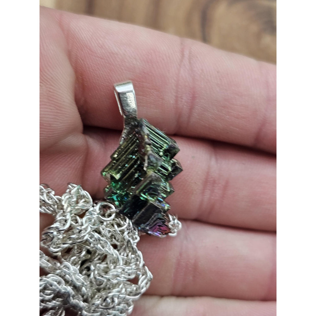 Bismuth rainbow crystal pendant by CrystalCloud Company