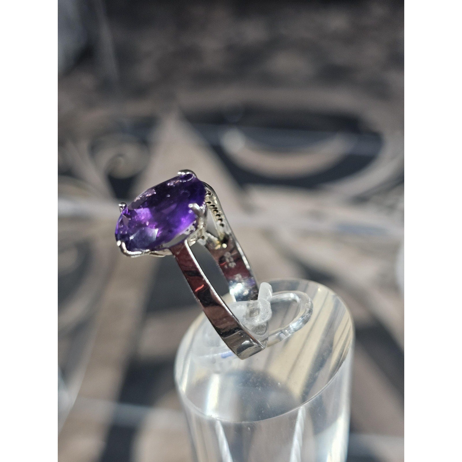 Womens 14K White Gold Platinum Finish Size 6 Ring Amethyst & Diamonds by Diablo
