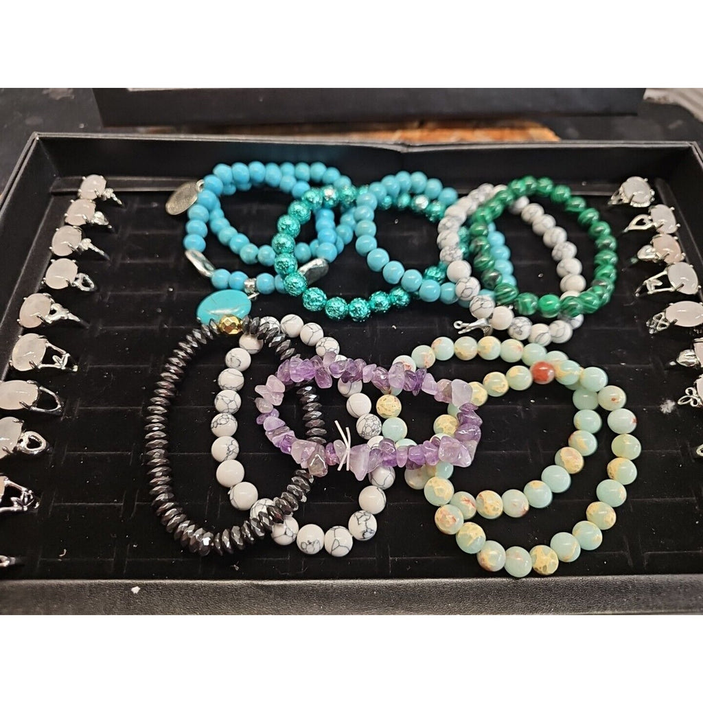 Ring And Bracket Lot 20 Rings Rose Quartz & 10 Natural Stone Bracelets Reseller by CrystalCloud Company