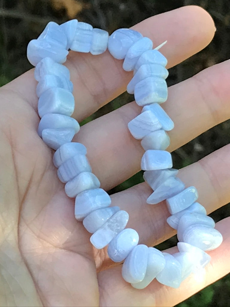 Blue Lace Agate 8 mm Bracelet for Harmony, 8-10 mm Chips, Stretchy