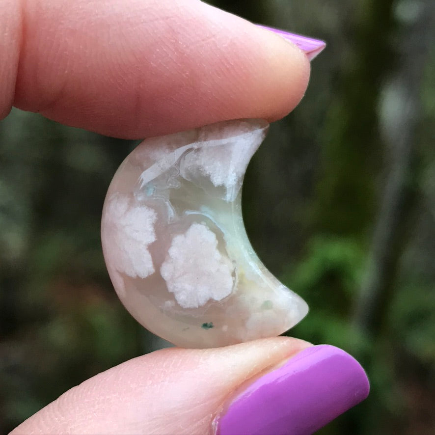 2 Flower Agate Moons for Blooming and Growth, Set of 2 Minis