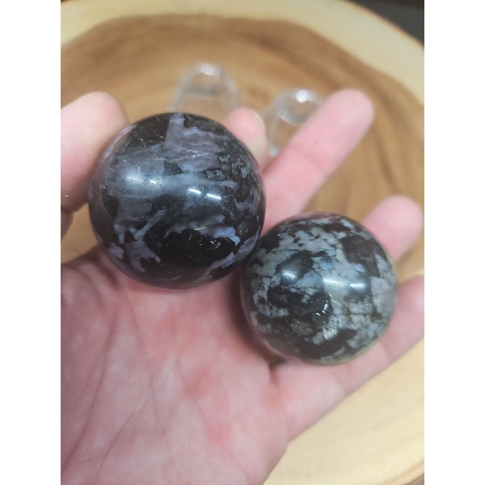 Black Flower of Fog Jasper Quartz Crystal Sphere Pair — 40mm, Madagascar | CrystalCloud Company by CrystalCloud Company