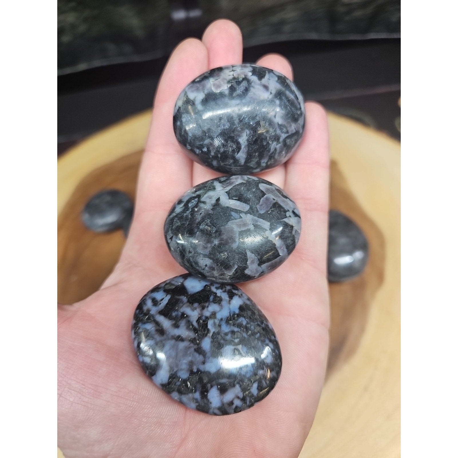 5Pcs Natural Polychrome Merlinite Gabbro Crystal Palm Stone by CrystalCloud Company