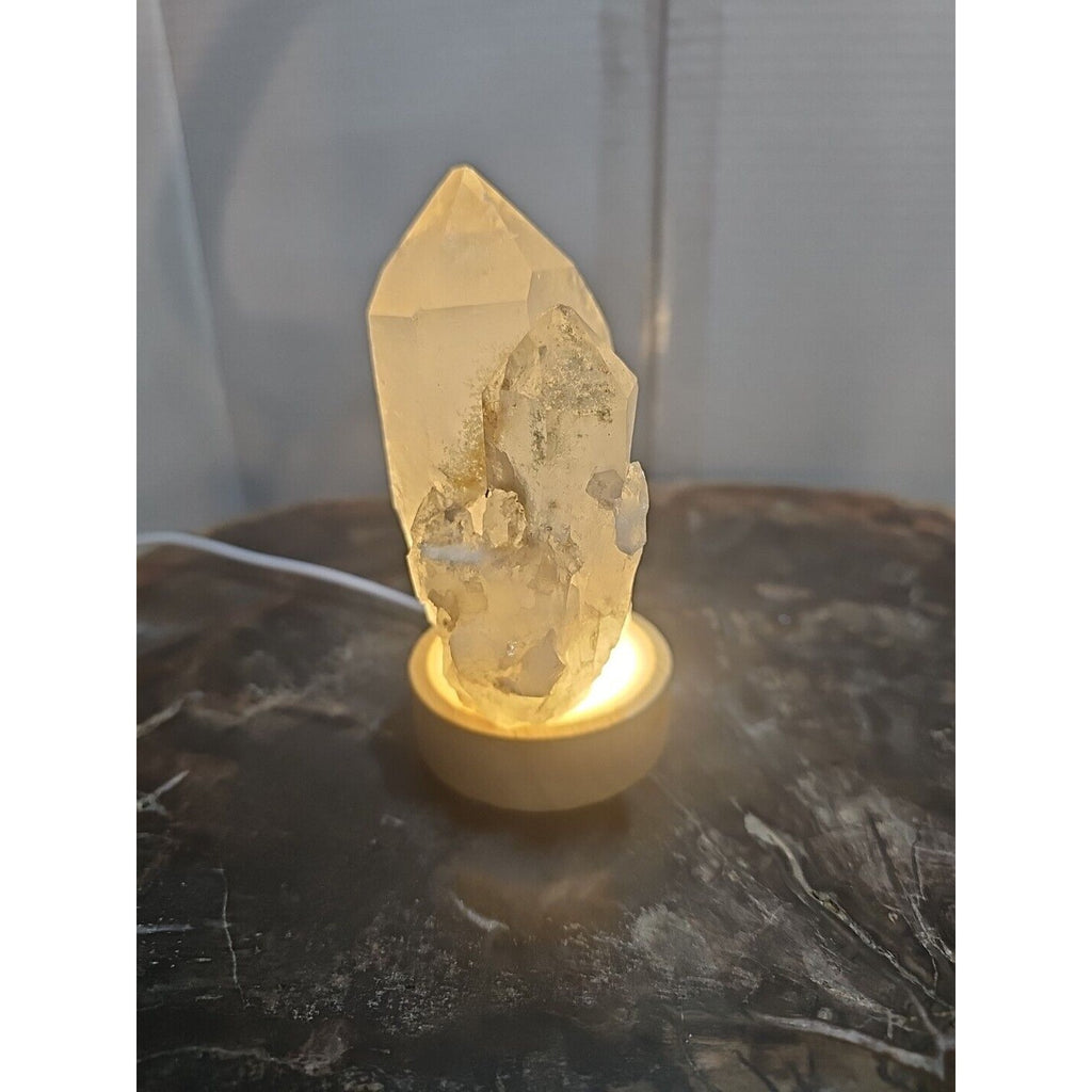 White Quartz Crystal Cluster with LED Light Base — 429g | CrystalCloud Company by CrystalCloud Company