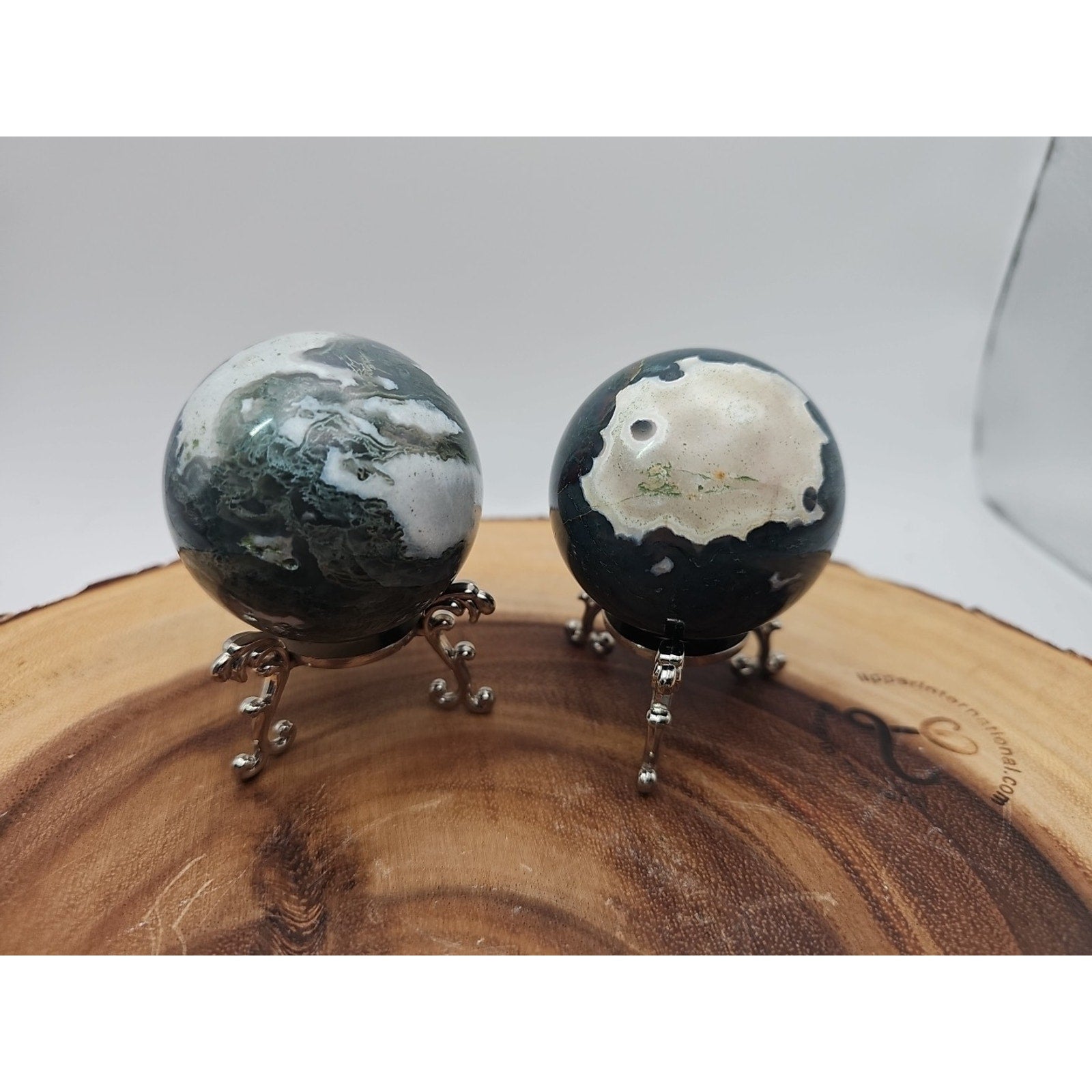 1 Pair Moss Tree Agate Sphere W/Stand 52mm .93lb by CrystalCloud Company