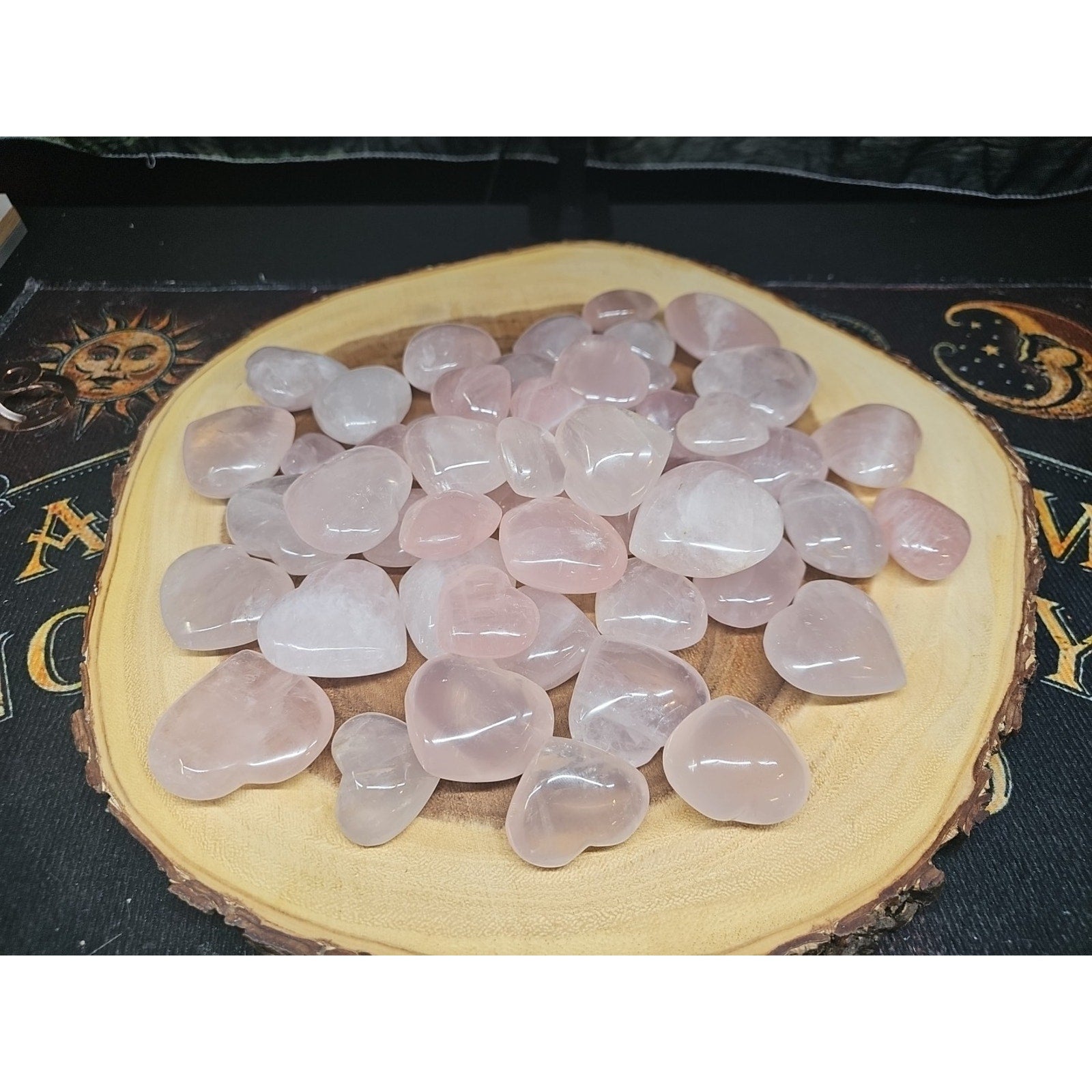 5Pcs Natural Pink Rose Quartz Crystal Heart Carved Palm Stone by CrystalCloud Company