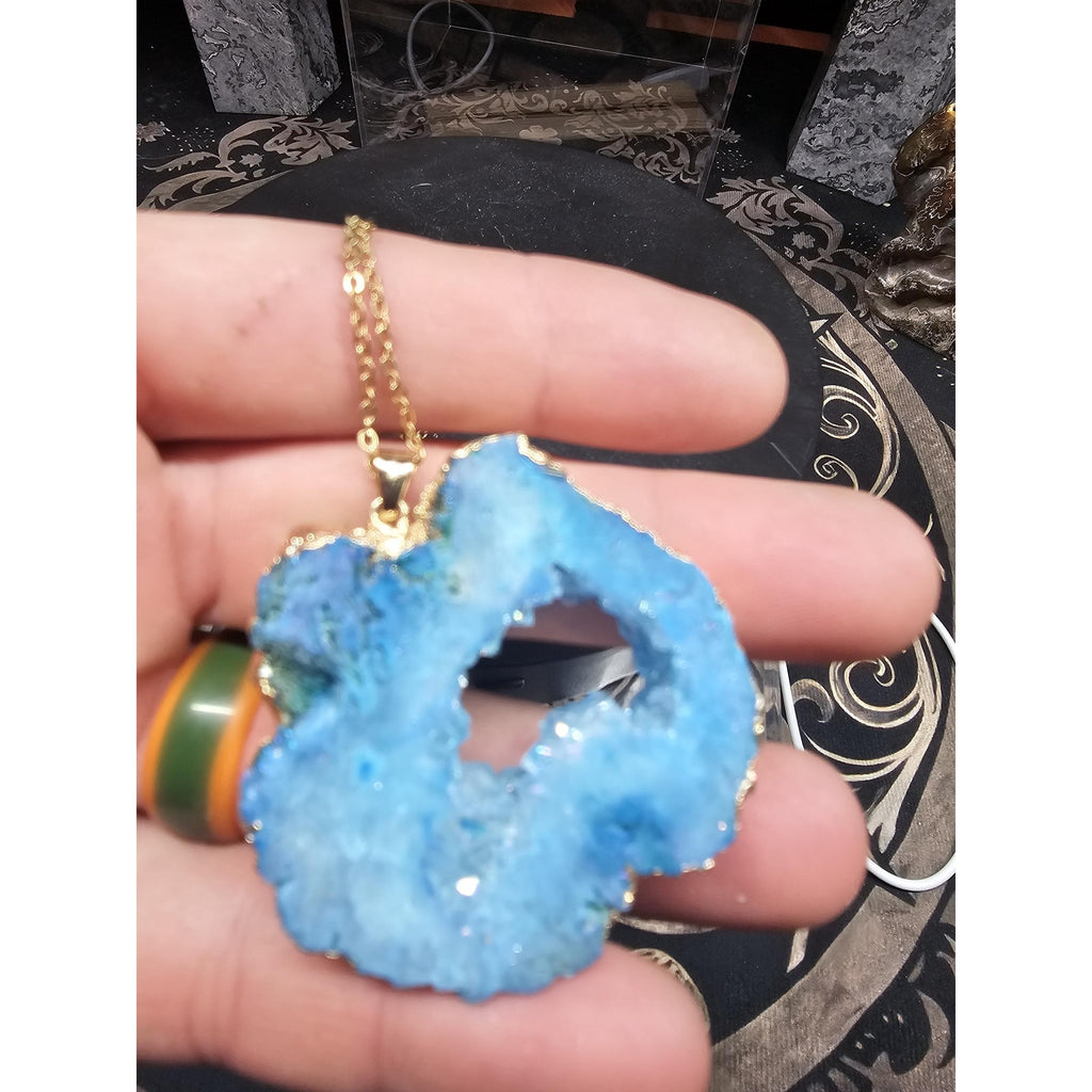 Blue Agate Necklace with 16in Chain by CrystalCloud Company