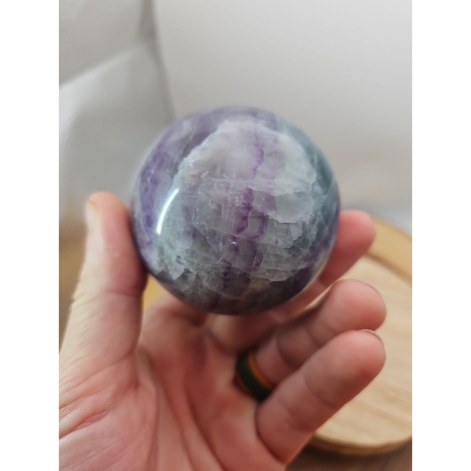 1.09lb Natural Rainbow Fluorite Quartz Crystal Sphere Ball Polished by CrystalCloud Company