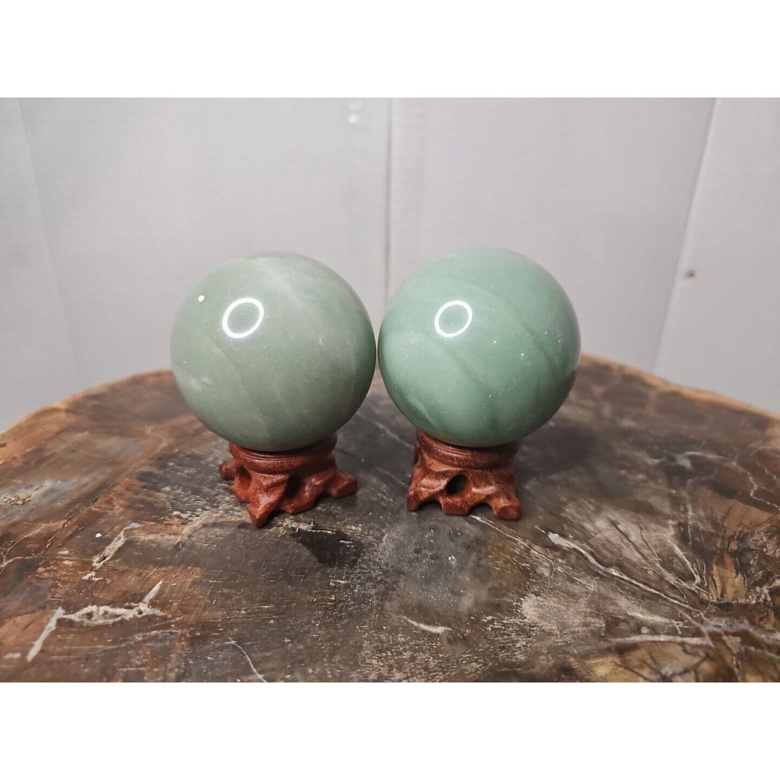 1.88LB 2Pcs A Set Of Natural Jade Crystal Jasper Sphere Ball Polished W/Stands by CrystalCloud Company
