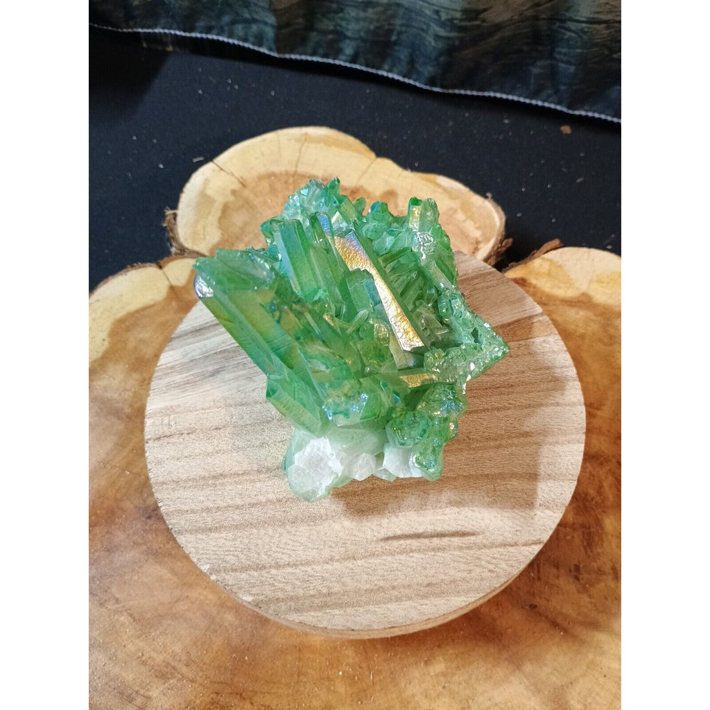 0.76 Lb Rainbow Aqua Aura Quartz Crystal Cluster Points Titanium Coating by CrystalCloud Company