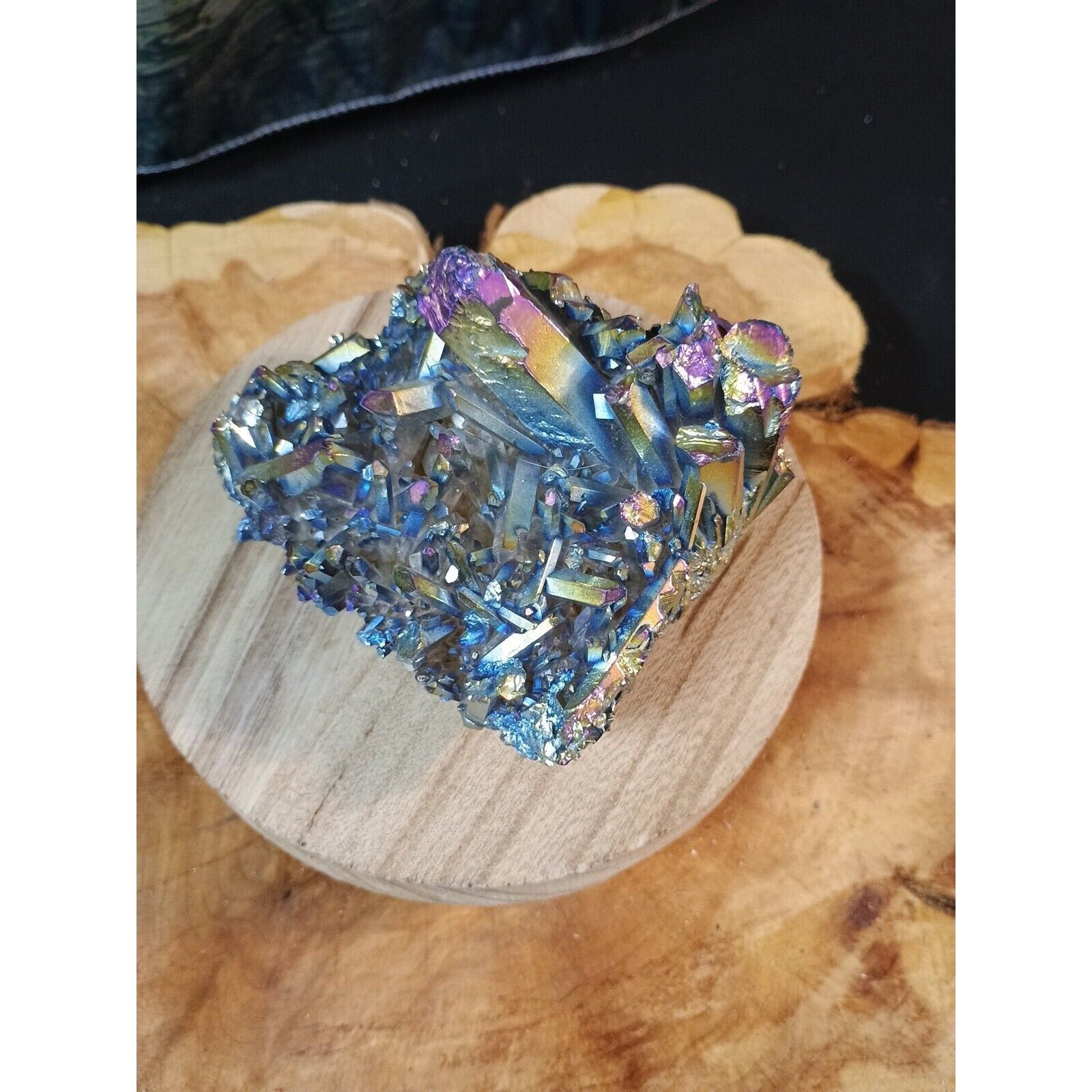 0.68lb Rainbow Aqua Aura Quartz Crystal Cluster Points Titanium Coating by CrystalCloud Company