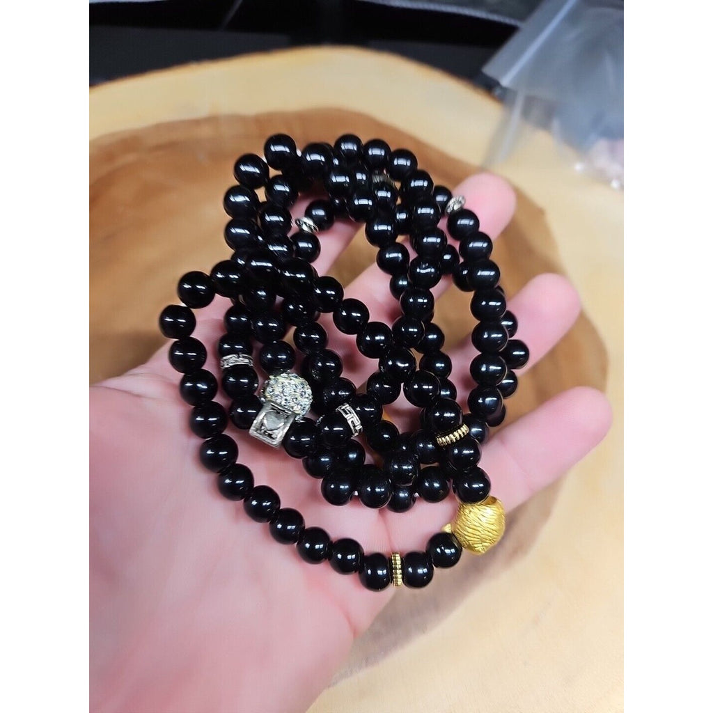 Natural Obsidian Stone Bracelets 5pc Set by CrystalCloud Company