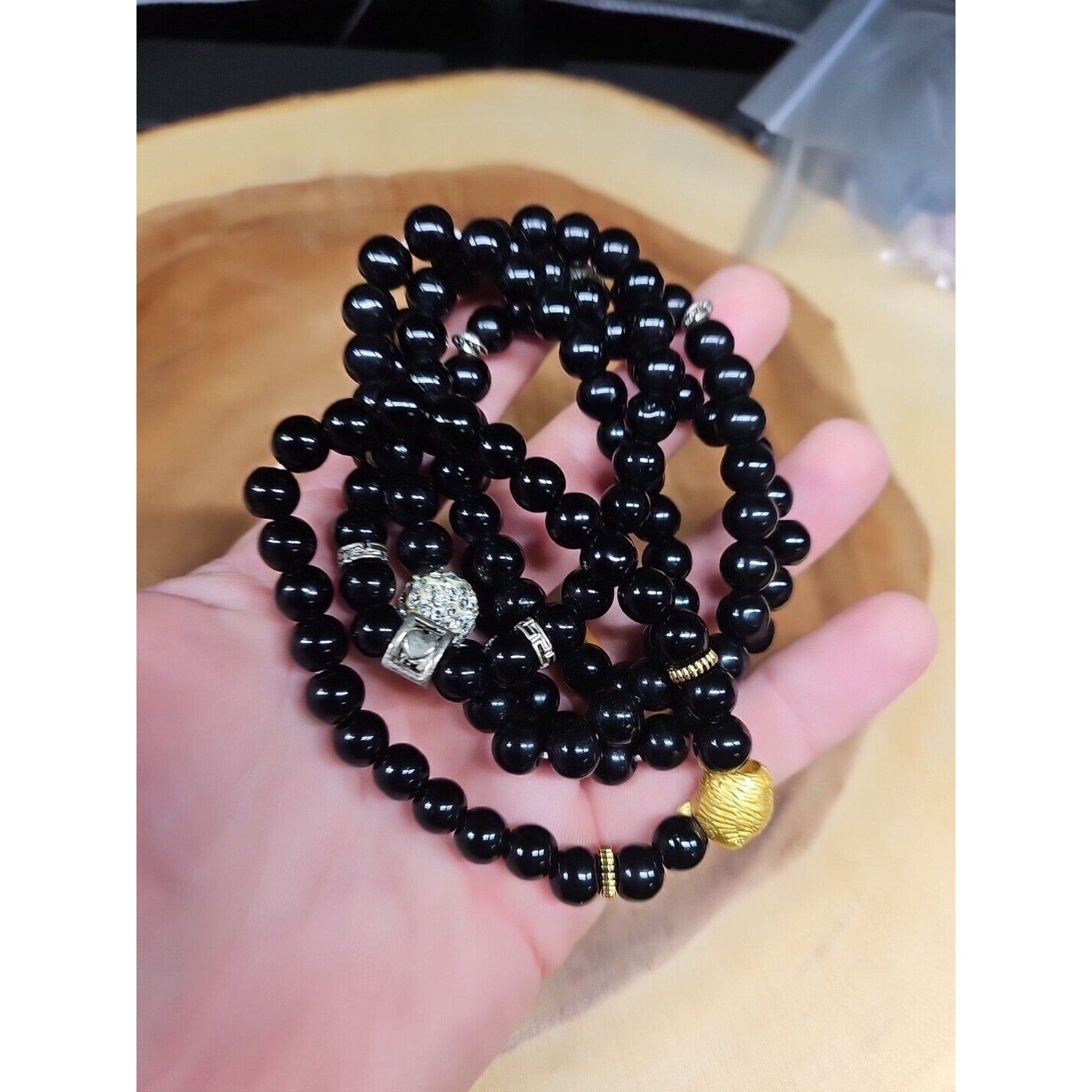 Natural Obsidian Stone Bracelets 5pc Set by CrystalCloud Company