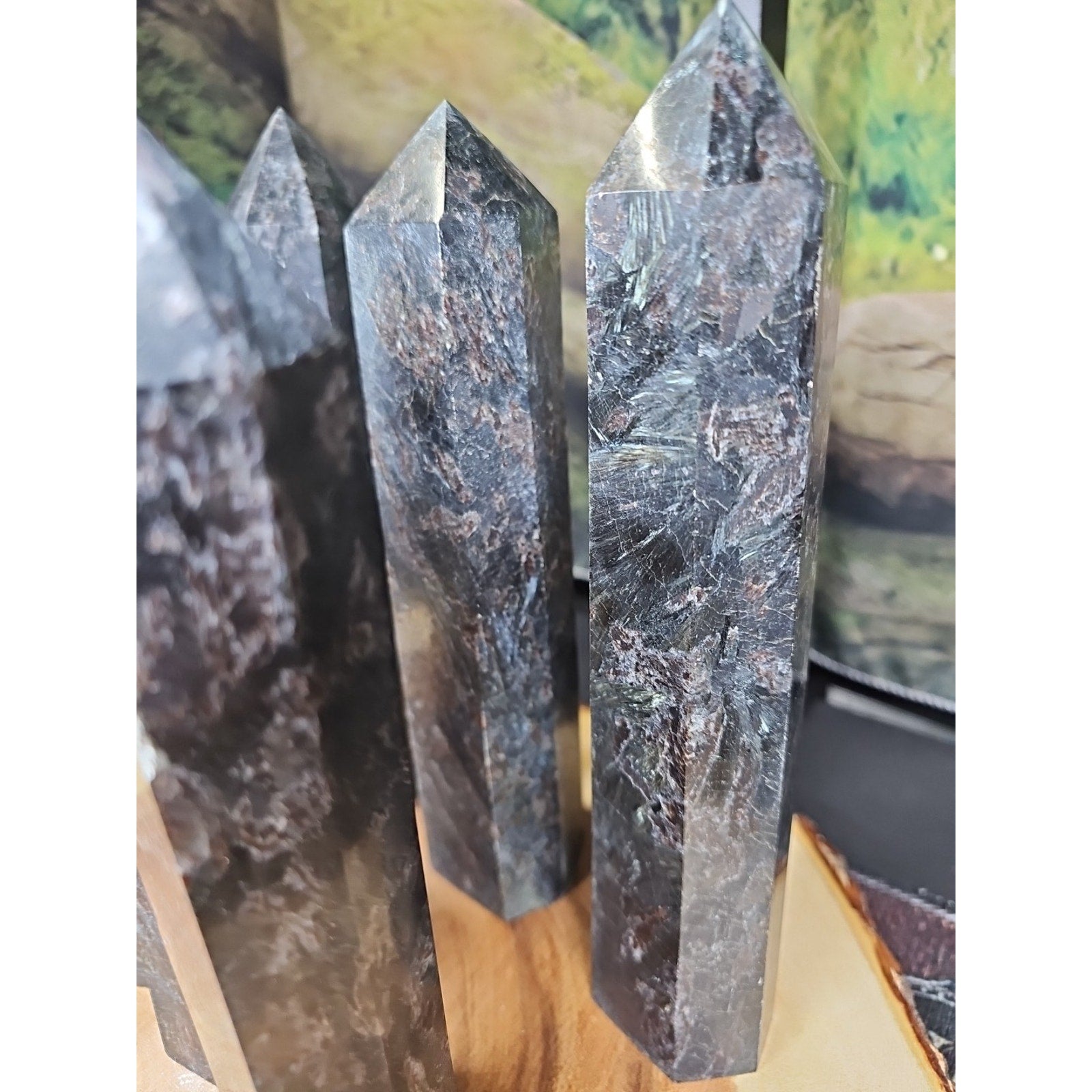 Arfvedsonite Garnet Crystal Tower with Blue Flash — 1.5–1.9 lbs, Polished | CrystalCloud Company by CrystalCloud Company