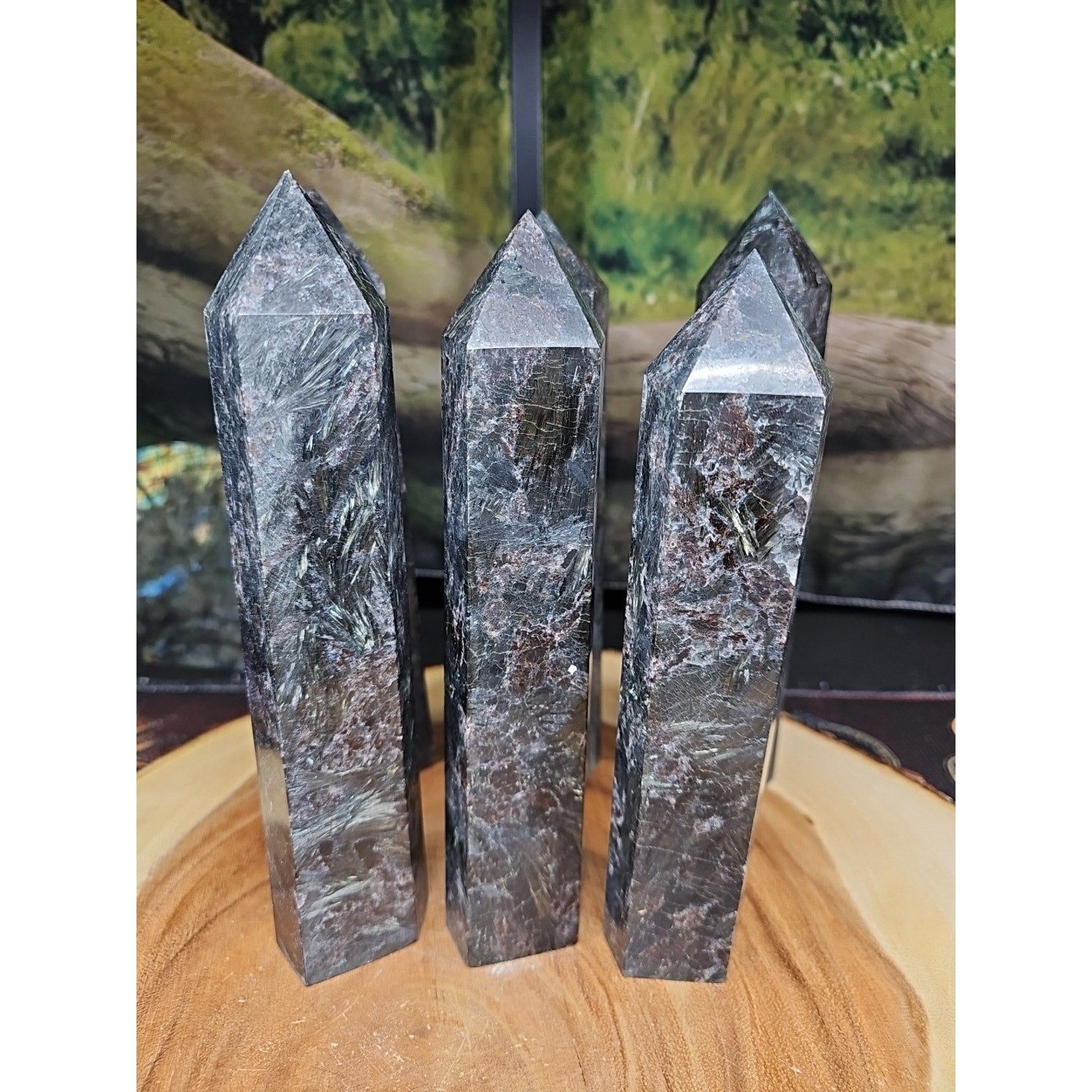 Arfvedsonite Garnet Crystal Tower with Blue Flash — 1.5–1.9 lbs, Polished | CrystalCloud Company by CrystalCloud Company