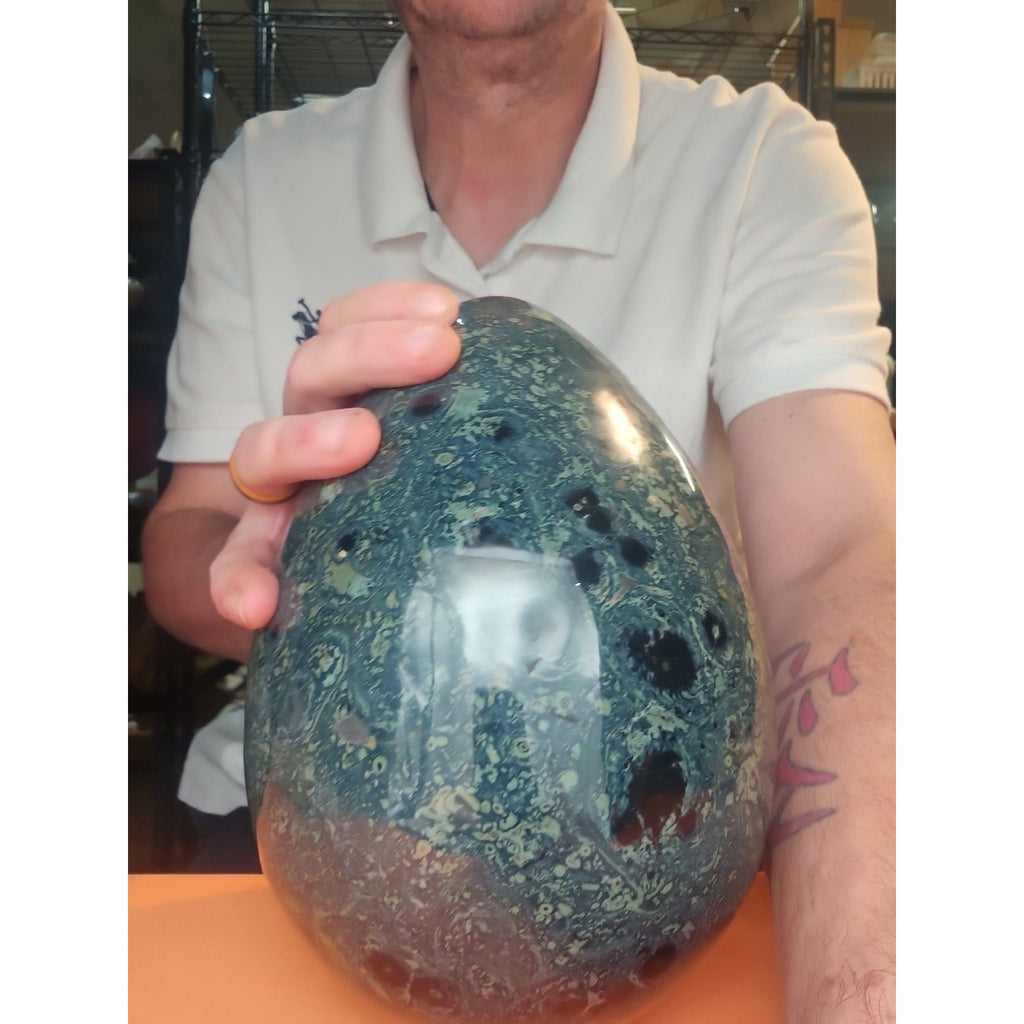 15.2LB Natural Kambaba Jasper Quartz Crystal With Jade Ring Stand by CrystalCloud Company