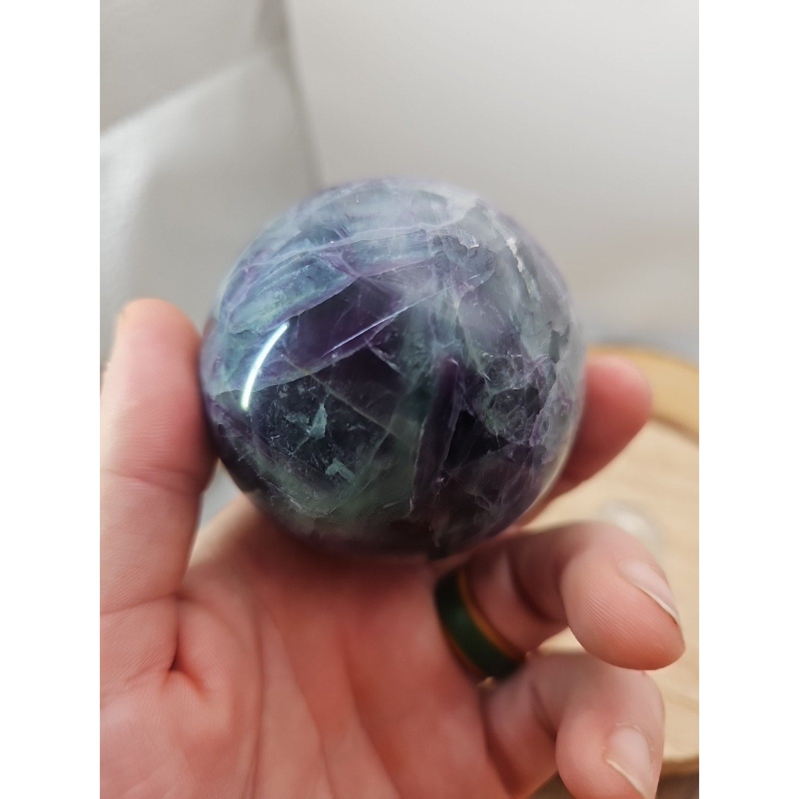 1.09lb Natural Rainbow Fluorite Quartz Crystal Sphere Ball Polished by CrystalCloud Company