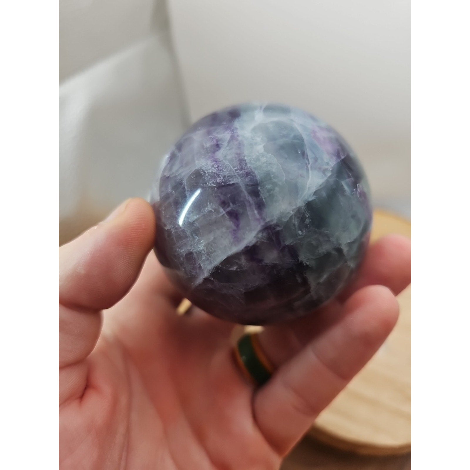 1.09lb Natural Rainbow Fluorite Quartz Crystal Sphere Ball Polished by CrystalCloud Company