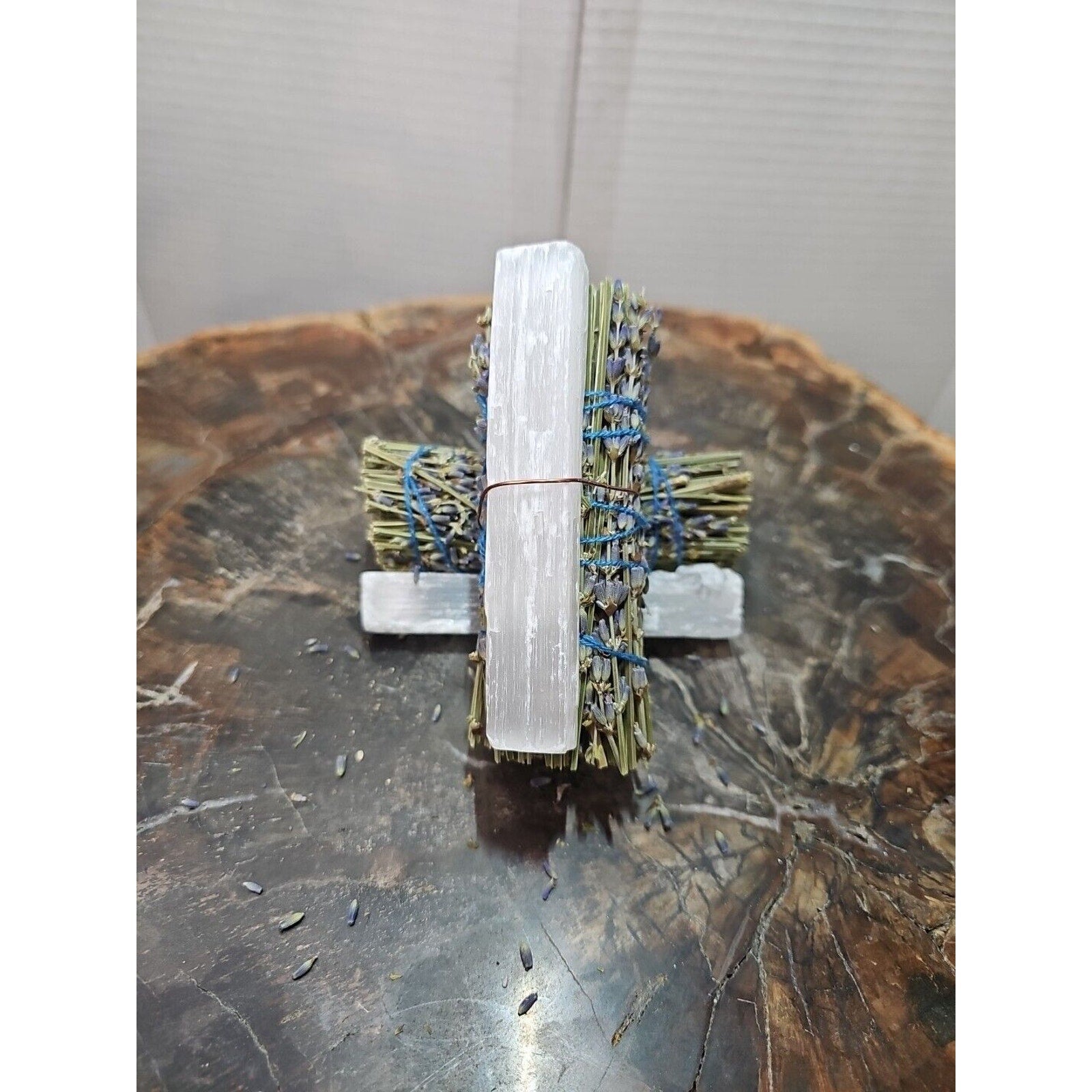 2 Lavender wrapped crystal W/ Huge White Selenite Healing by CrystalCloud Company