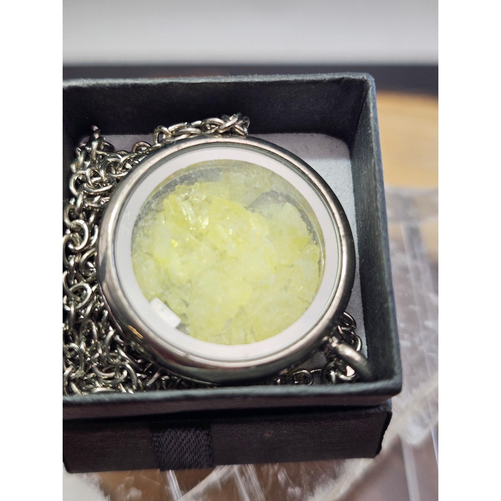 Crush Sulphur pendant w/18 inch chain by CrystalCloud Company