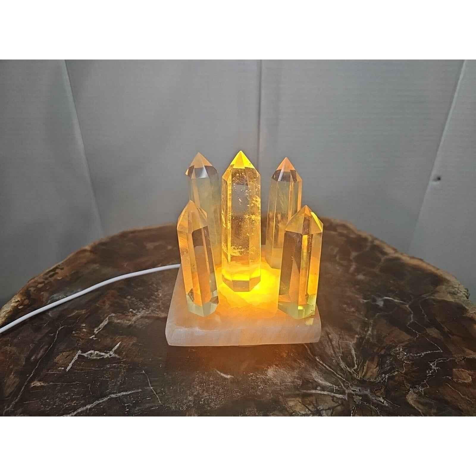 Yellow Smelt Quartz Crystal Points with Selenite Charging Base & LED Display — 5-Piece Set | CrystalCloud Company by CrystalCloud Company