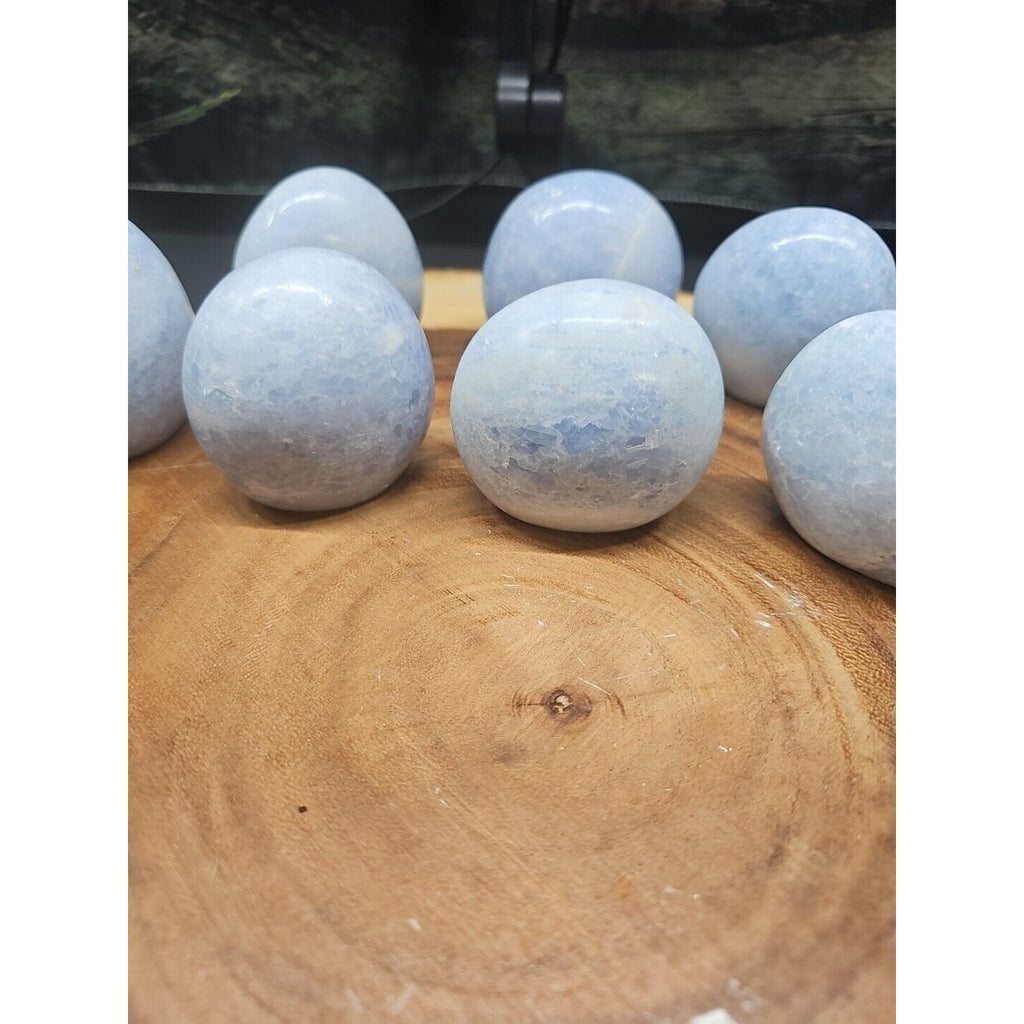 Baby Blue Celestite Crystal Palm Stones — 1 lb, 2-Piece Set from Brazil | CrystalCloud Company by CrystalCloud Company