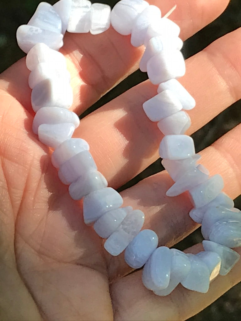 Blue Lace Agate 8 mm Bracelet for Harmony, 8-10 mm Chips, Stretchy
