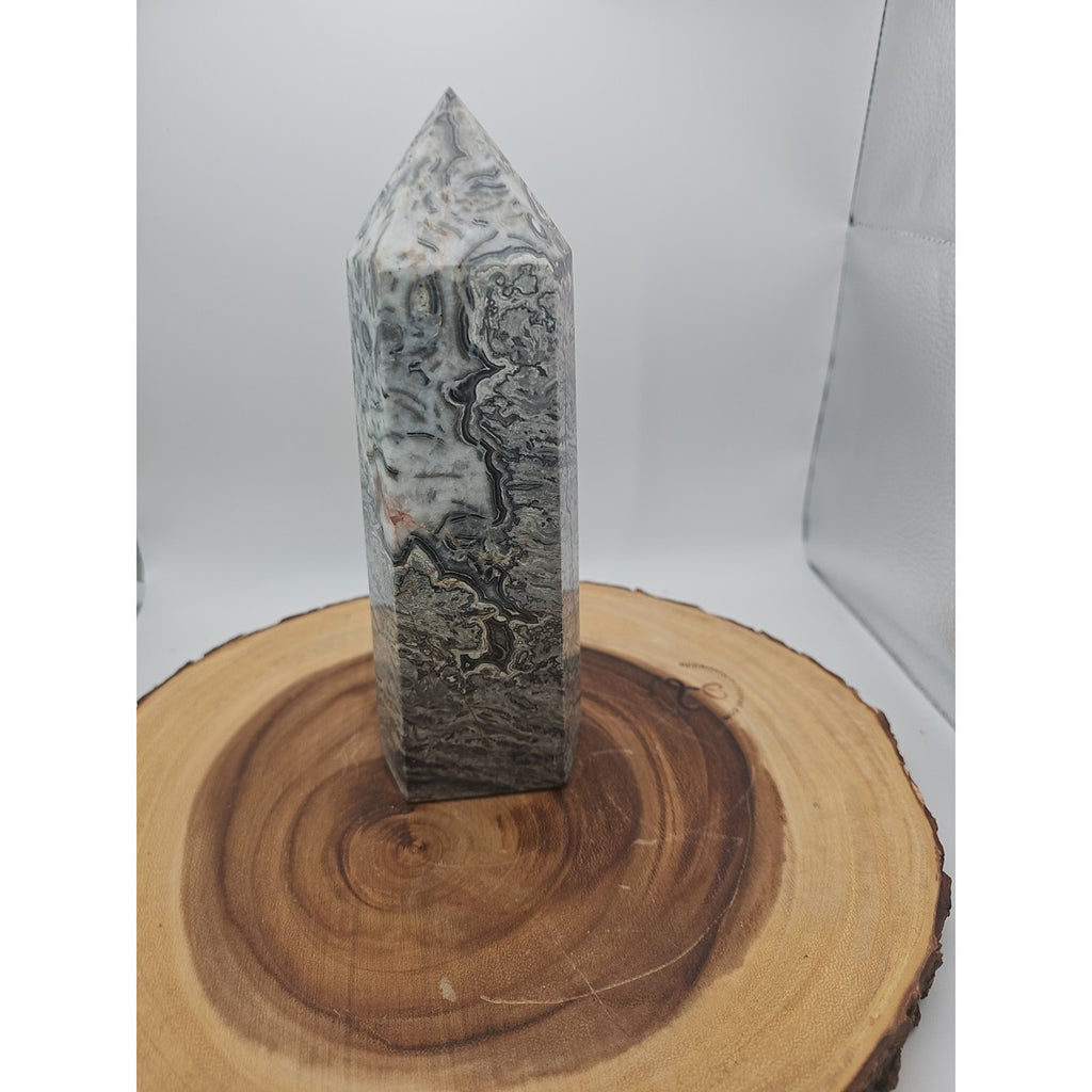 3.69LB 1Pcs Natural Gray Crazy Lace Jasper Crystal Point Tower Healing by CrystalCloud Company