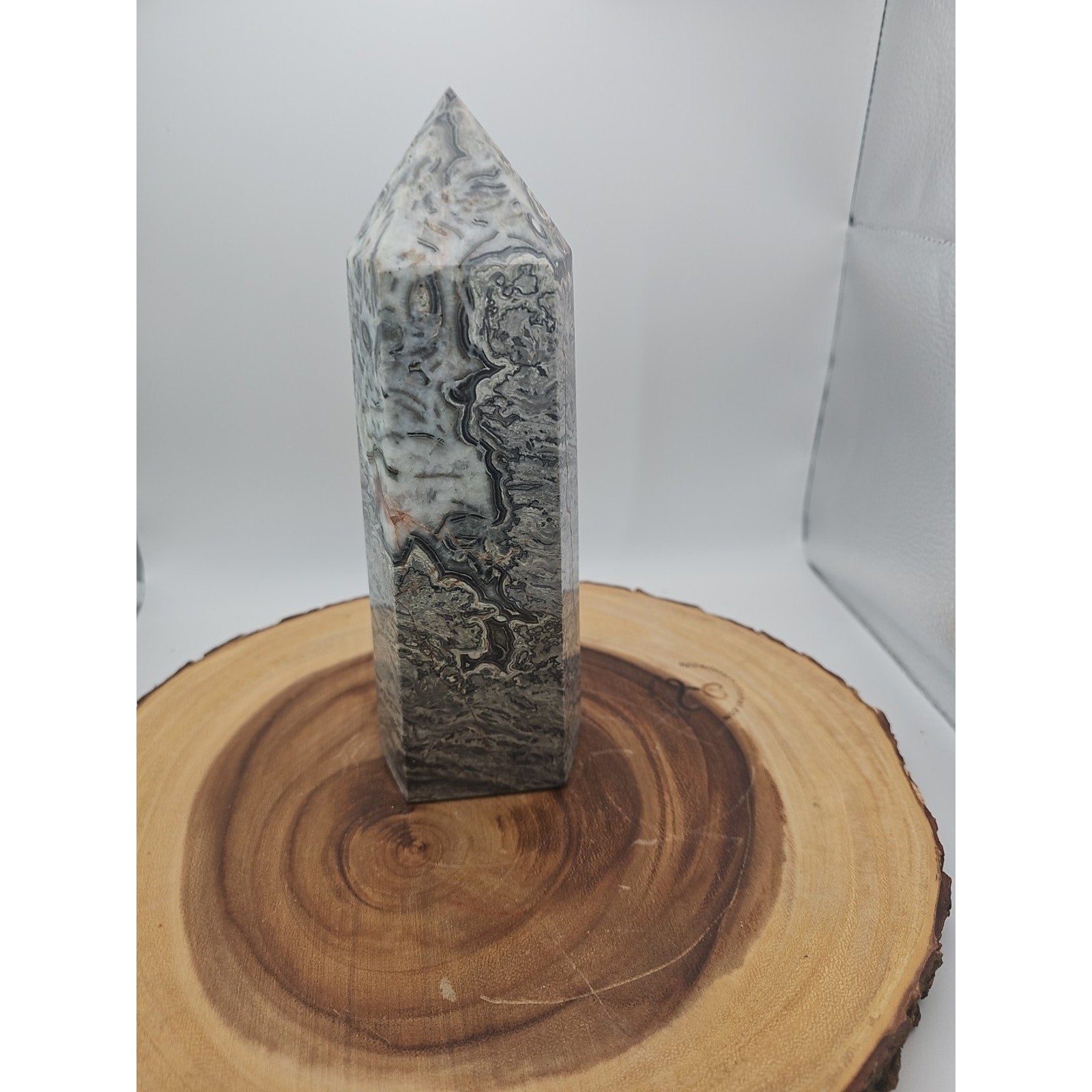 3.69LB 1Pcs Natural Gray Crazy Lace Jasper Crystal Point Tower Healing by CrystalCloud Company