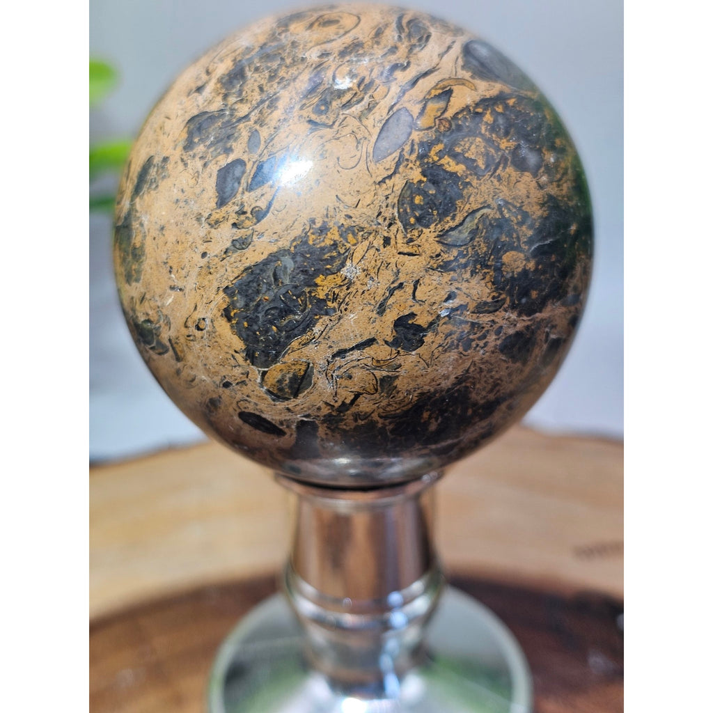 Mexican Crazy Lace Agate Sphere 55mm+ with Metal Stand