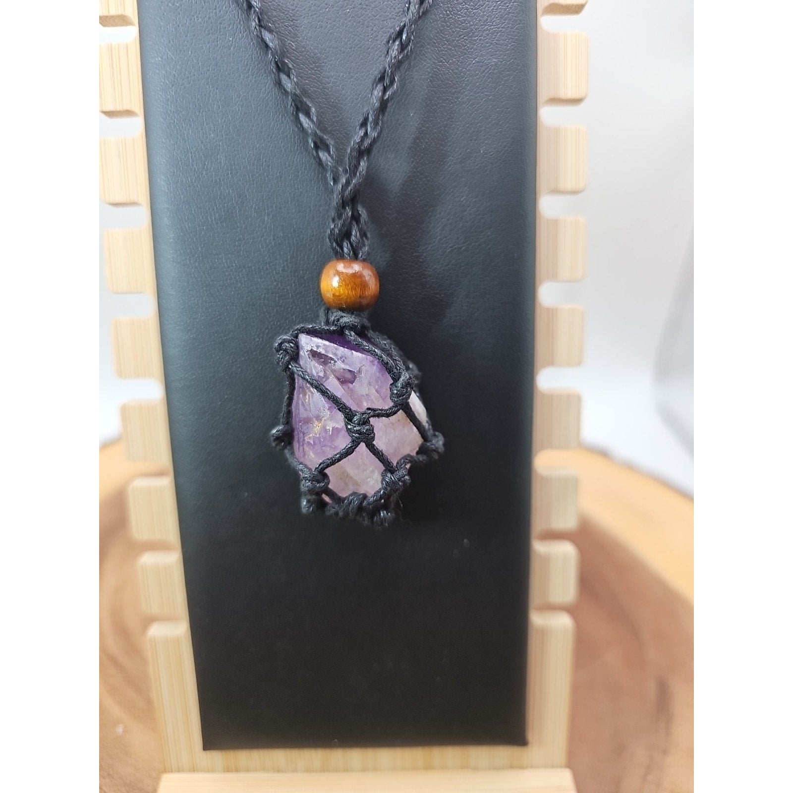 Hemp Rope Amethyst Quartz Crystal Necklace Adjustable by CrystalCloud Company