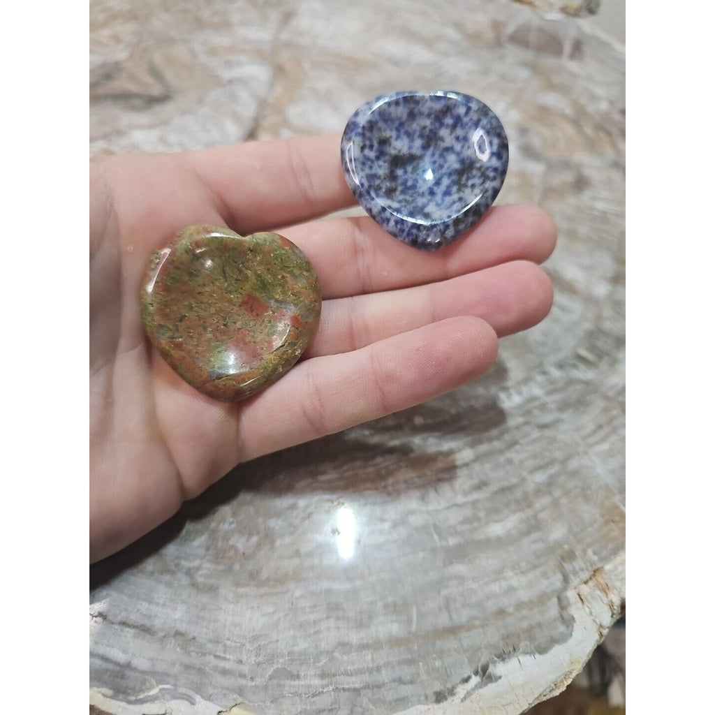 2Pcs Natural Unakite Epidote Jasper Crystal Love Heart Decompression Stone by CrystalCloud Company