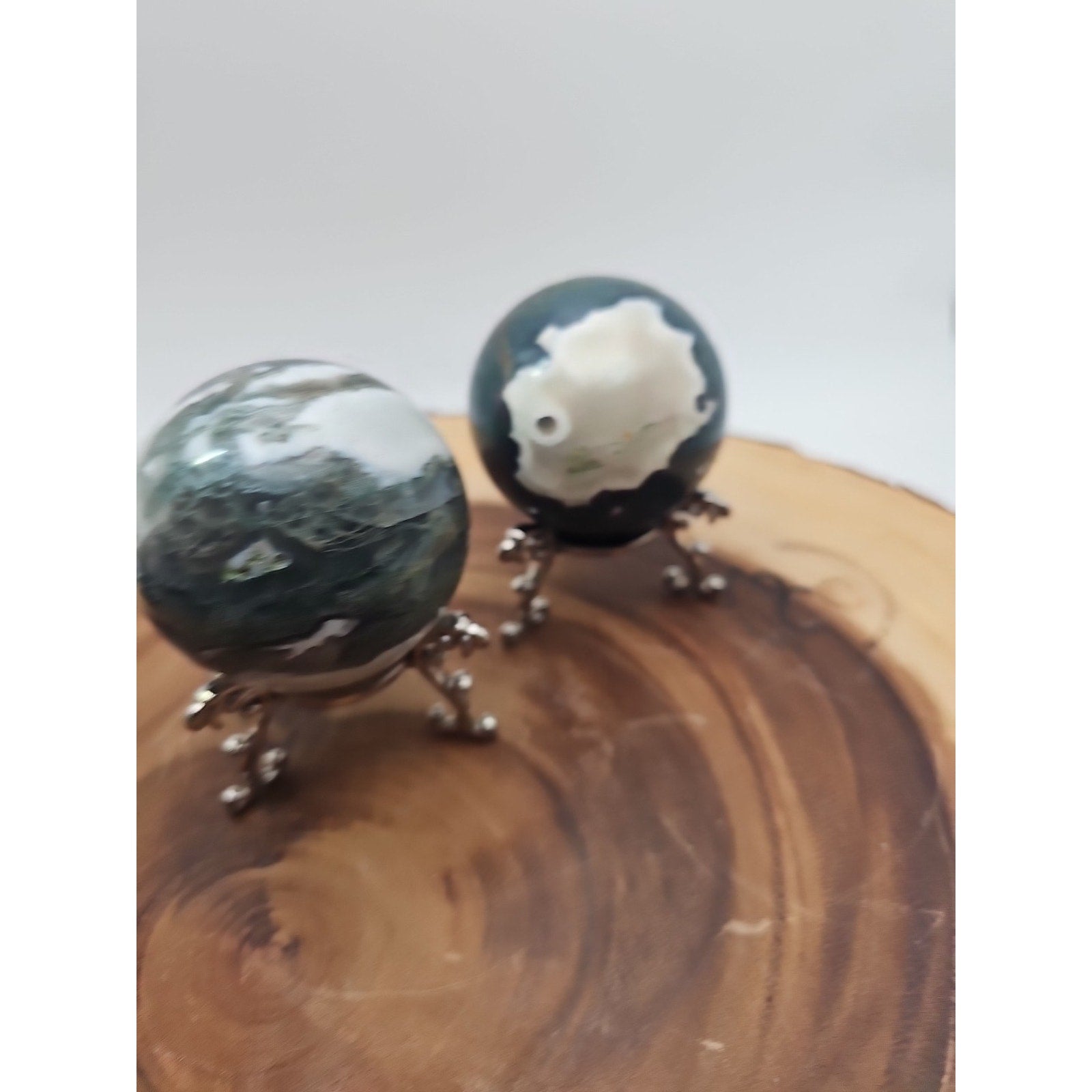 1 Pair Moss Tree Agate Sphere W/Stand 52mm .93lb by CrystalCloud Company