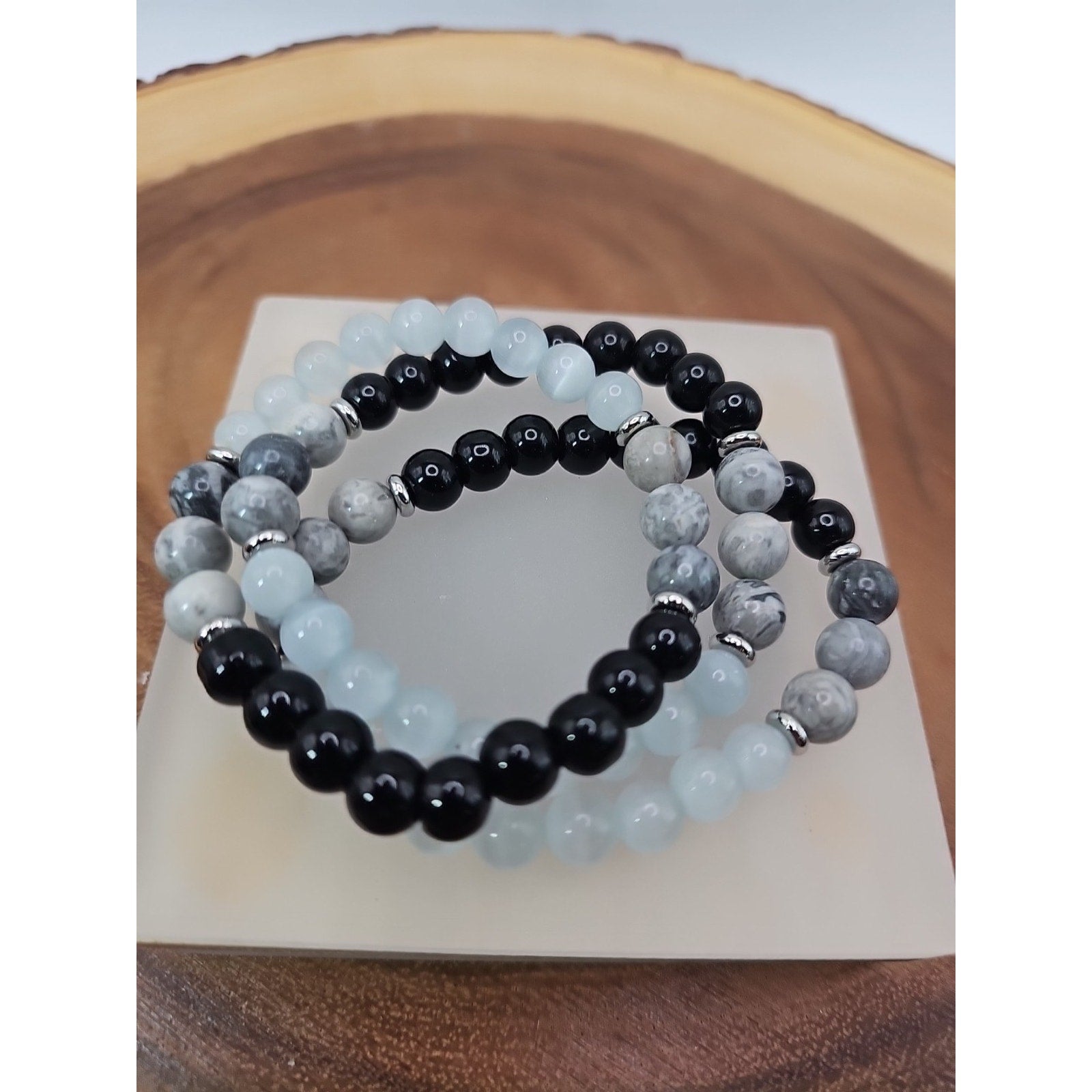 Handmade 8mm Mixed Natural Gemstone Round Beads Stretchy Bracelet Reiki Chakra by CrystalCloud Company