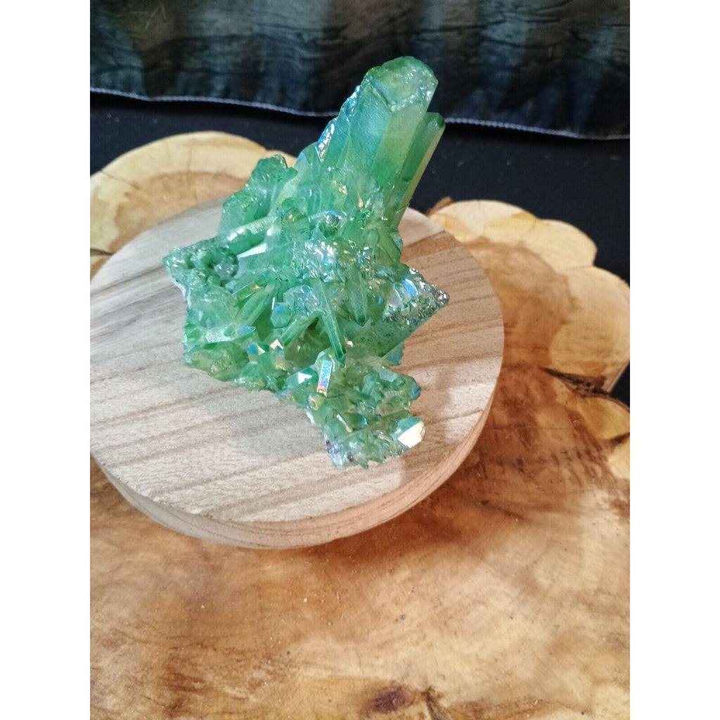 0.76 Lb Rainbow Aqua Aura Quartz Crystal Cluster Points Titanium Coating by CrystalCloud Company