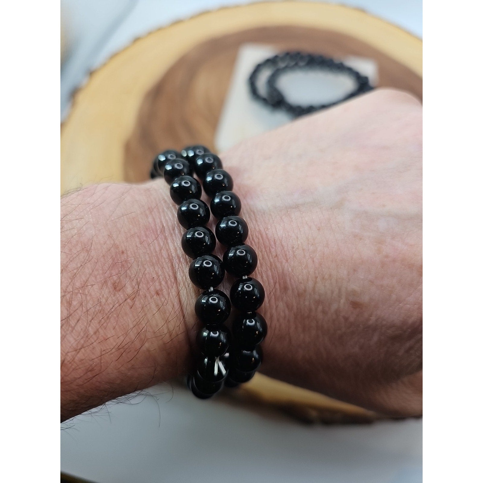 1 Black Quartz Crystal Bracelet 8mm Handmade by CrystalCloud Company