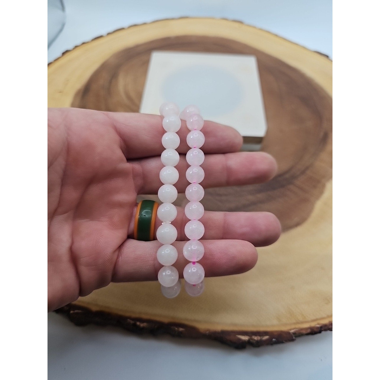 1 Real Rose Quartz Beaded Bracelet 8mm Handmade by CrystalCloud Company