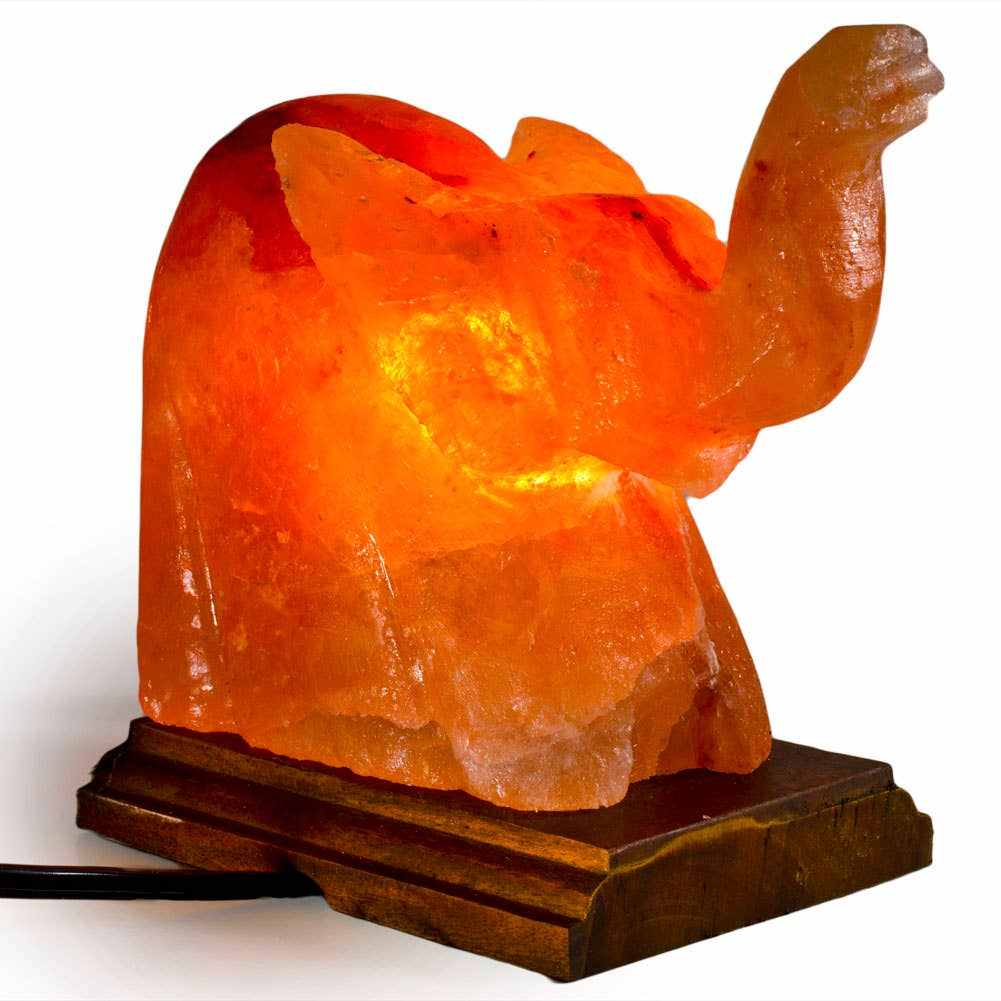 Elephant Shaped Salt Lamp - 9" avg. - Cord, Bulb, Dimmer by Sacred Crystals