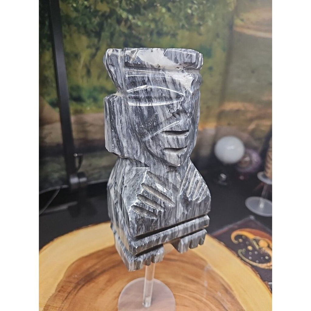 Carved Onyx Stone Aztec Mayan Tiki Sculpture 7in Tall 4lbs