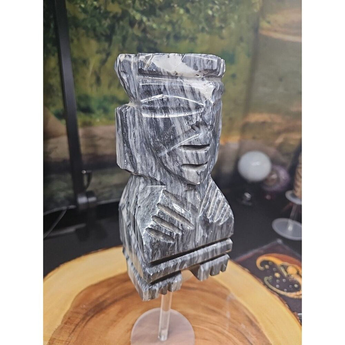 Carved Onyx Stone Aztec Mayan Tiki Sculpture 7in Tall 4lbs