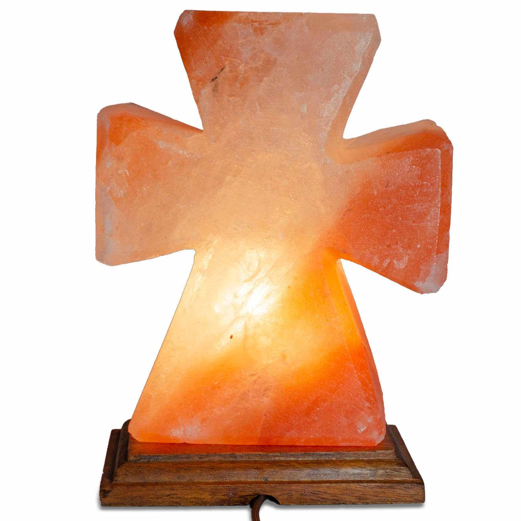 Flat Cross Shaped Salt Lamp - 9" avg. - Cord, Bulb, Dimmer by Sacred Crystals