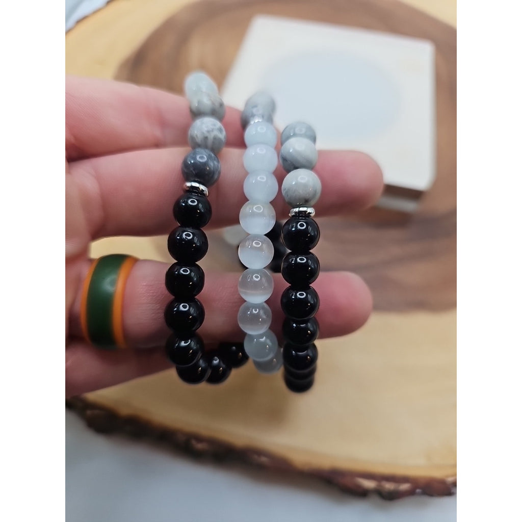 Handmade 8mm Mixed Natural Gemstone Round Beads Stretchy Bracelet Reiki Chakra by CrystalCloud Company