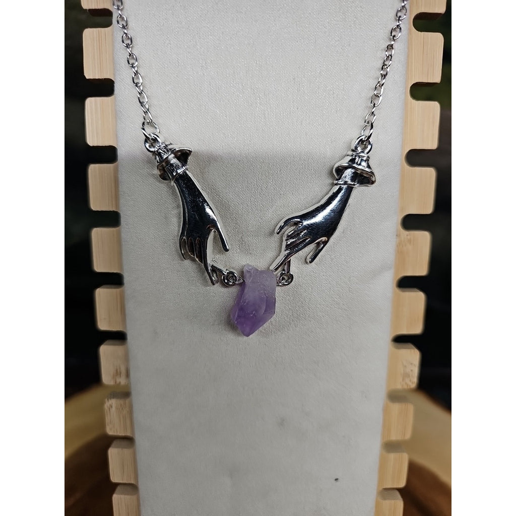 Amethyst Crystal Necklace 16in Stainless Steel by CrystalCloud Company