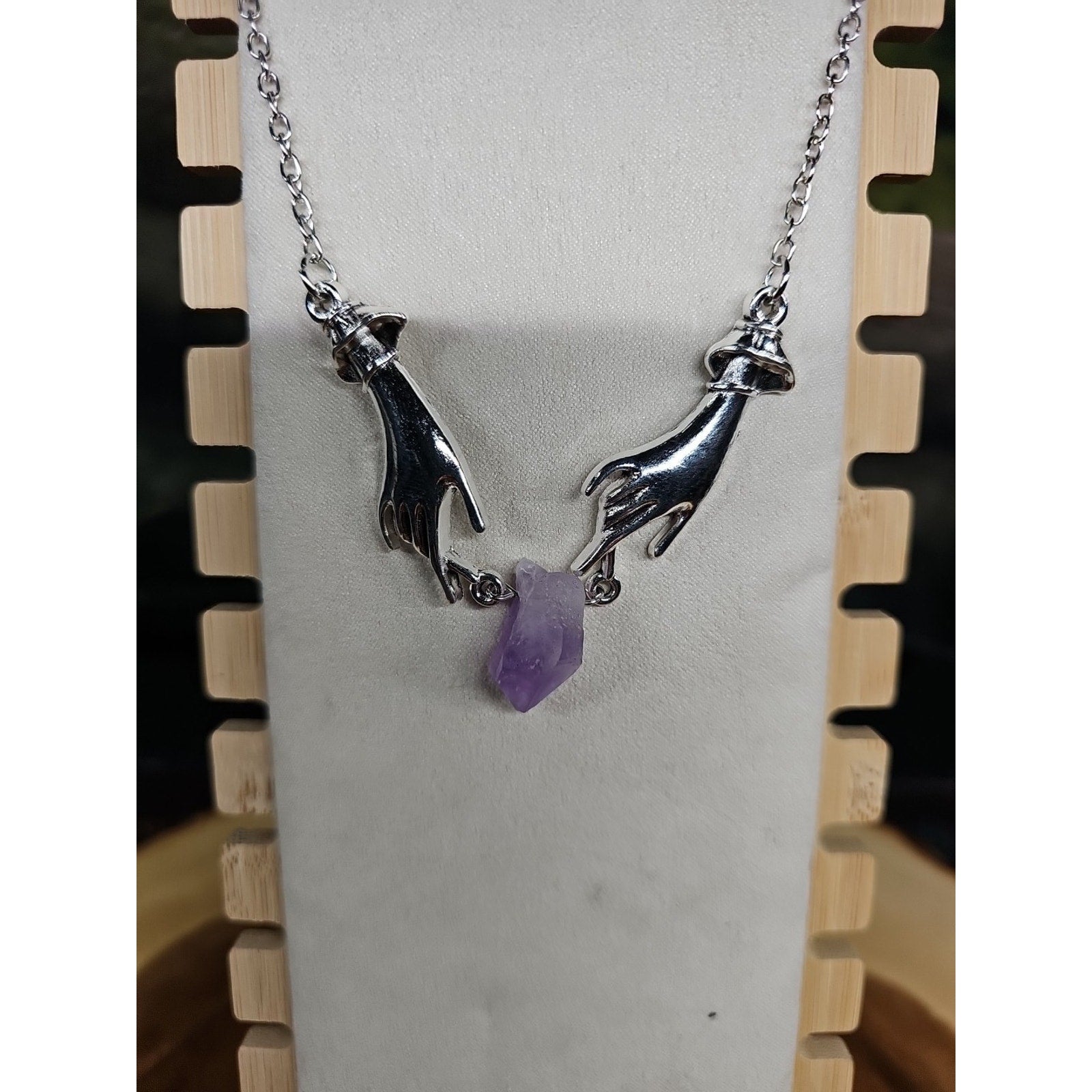 Amethyst Crystal Necklace 16in Stainless Steel by CrystalCloud Company